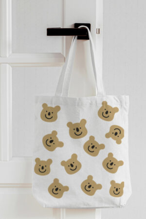 Cute Teddy Printed Totebag Zipper