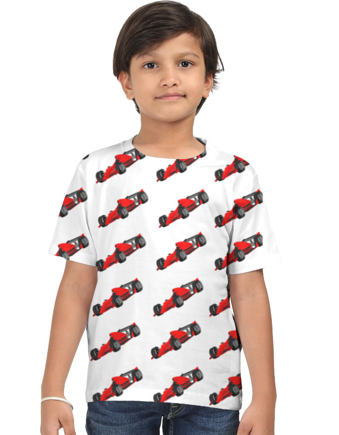 F1 Car Full Pattern Kids T-Shirt